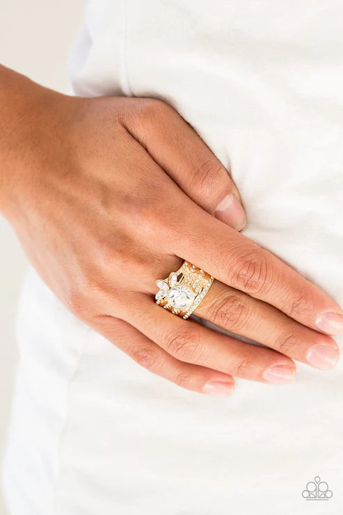 Top Dollar Bling - Gold Round/Marquise Encrusted Ring R#6823