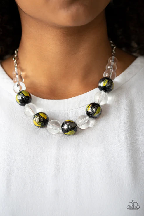 Torrid Tide - Yellow/Black Metallic Glassy Marble Necklace N#3514