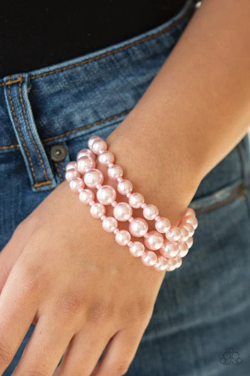 Total PEARL-fection - Bubbly Pink Metallic Pearl Trio Strand Bracelet B#6818