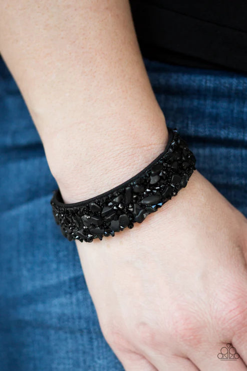 Totally Crushed It - Black Crushed Stone Encrusted Suede Bracelet B#6240
