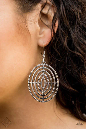 Totally On Target - Oversized Silver Target Textured Circular Earrings E#6884