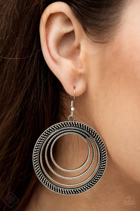 Totally Textured - Oversized Silver Studded Textured Rope Ripple Hoop Earrings E#3062