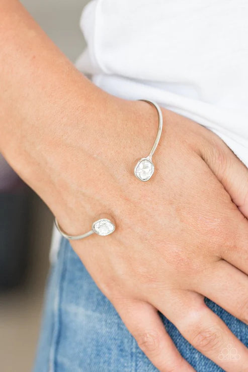 Totally Traditional - White Square Curling Bar Cuff Bracelet B#4141