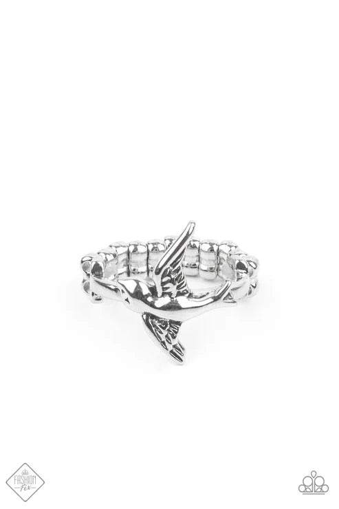 Totally TWEET-terpated - Silver Caught In Mid-Flight Graceful Bird Engraved Detail Flies Whimsical Ring R#7350