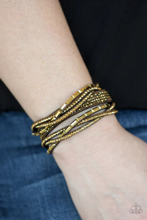 Tough Girl Glamour - Brass Aurum Encrusted Suede Wrap Bracelet B#6207
