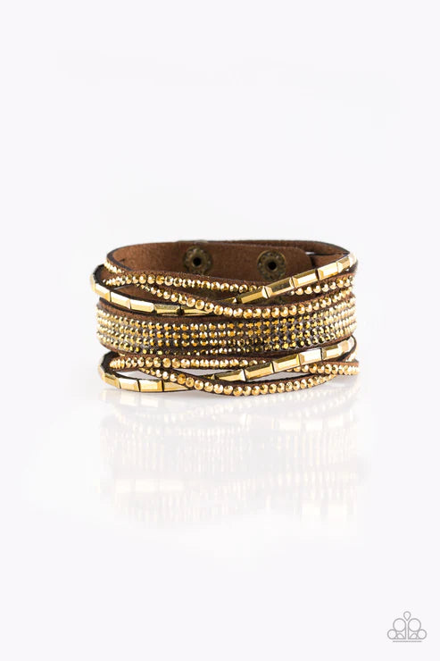 Tough Girl Glamour - Brass Aurum Encrusted Suede Wrap Bracelet B#6207
