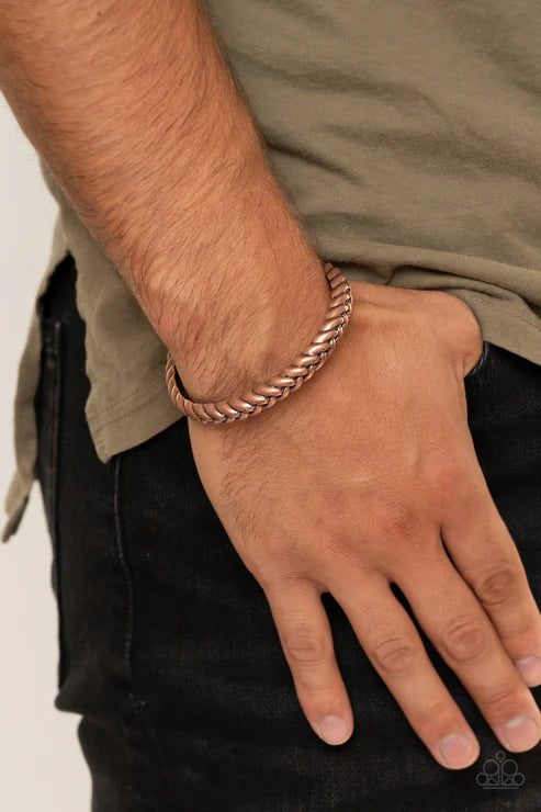 Tough as Nails - Bold Copper Antiqued Infused Decorative Weaved Industrial Cuff Urban Bracelet B#4406