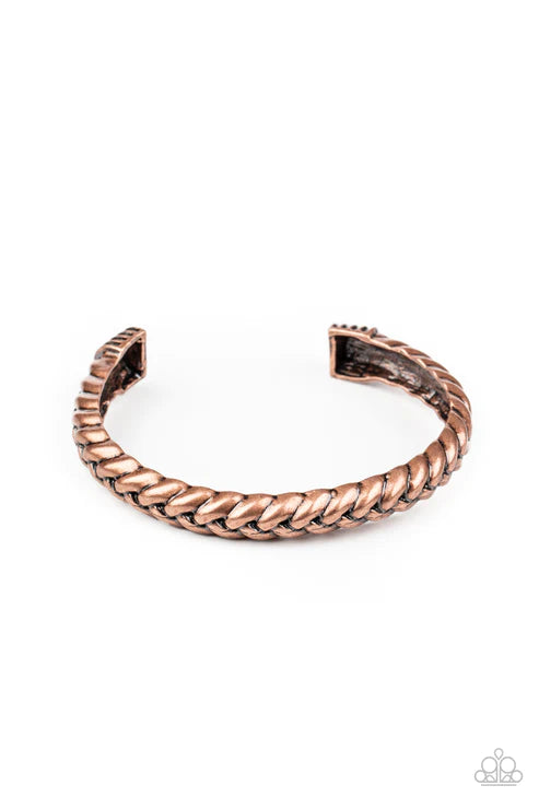 Tough as Nails - Bold Copper Antiqued Infused Decorative Weaved Industrial Cuff Urban Bracelet B#4406