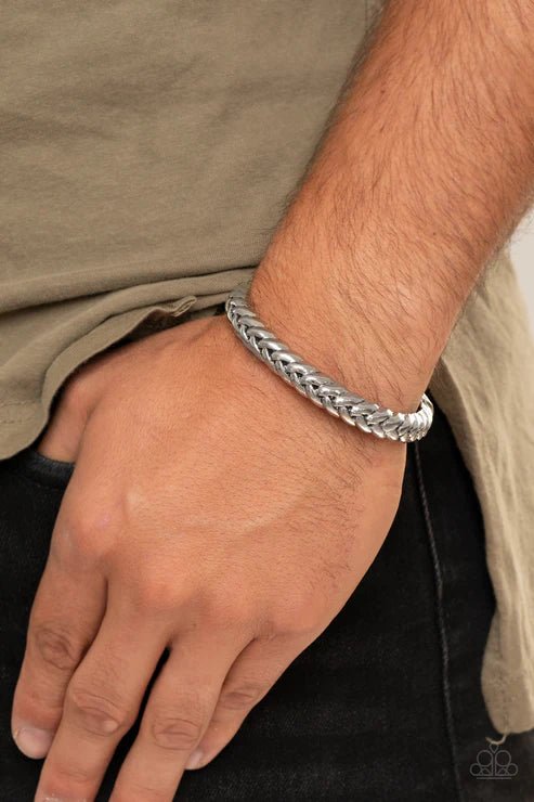 Tough as Nails - Bold Silver Antiqued Infused Decorative Weaved Industrial Cuff Urban Bracelet B#4736