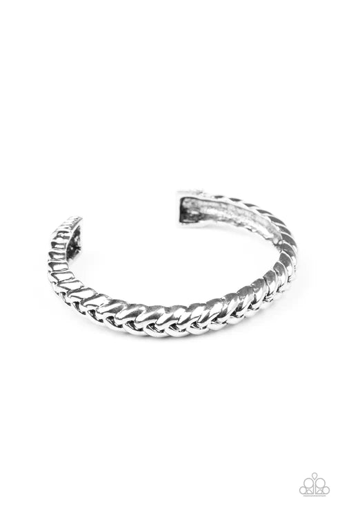 Tough as Nails - Bold Silver Antiqued Infused Decorative Weaved Industrial Cuff Urban Bracelet B#4736
