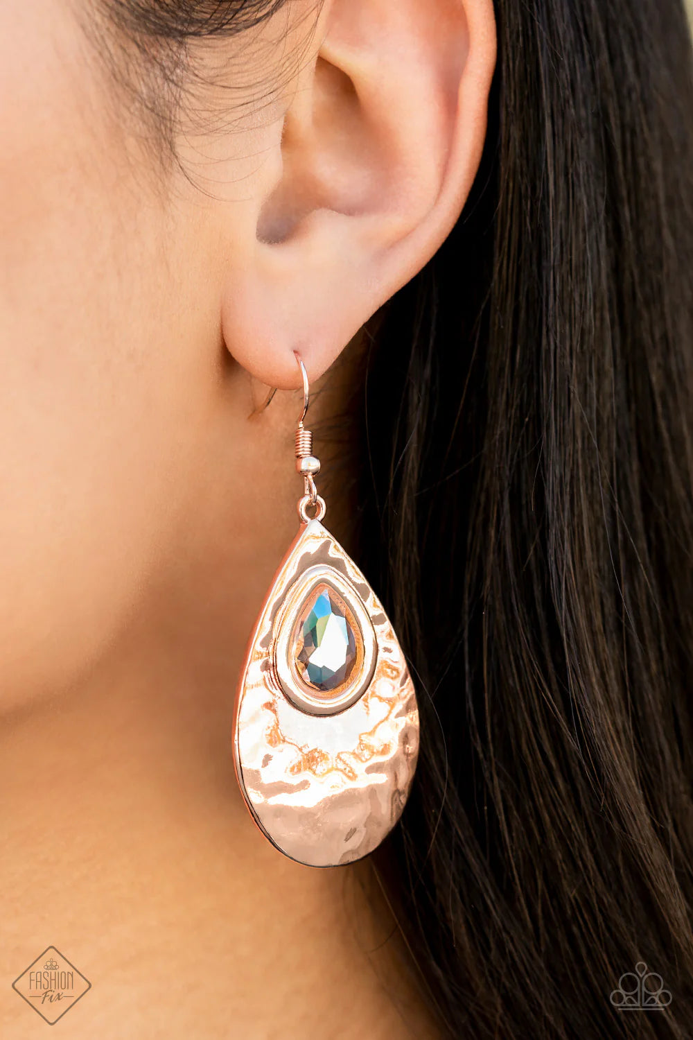 3-Piece Rose Gold Pale Rosette Pearl Iridescent Teardrop Ethereal Set SET#7127