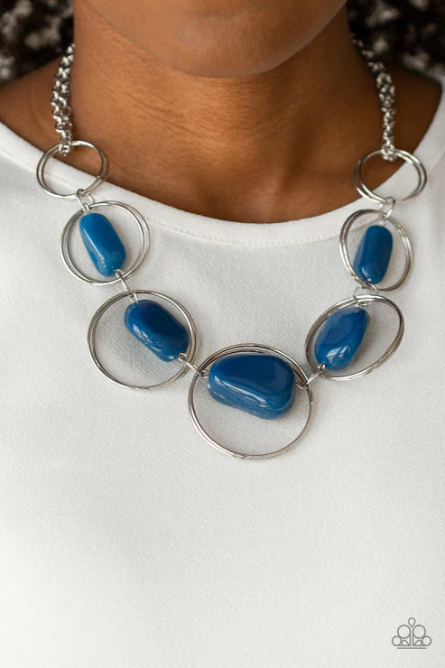 Travel Log - Galaxy Blue Faux Rock Exaggerated Hoop Necklace N#6249