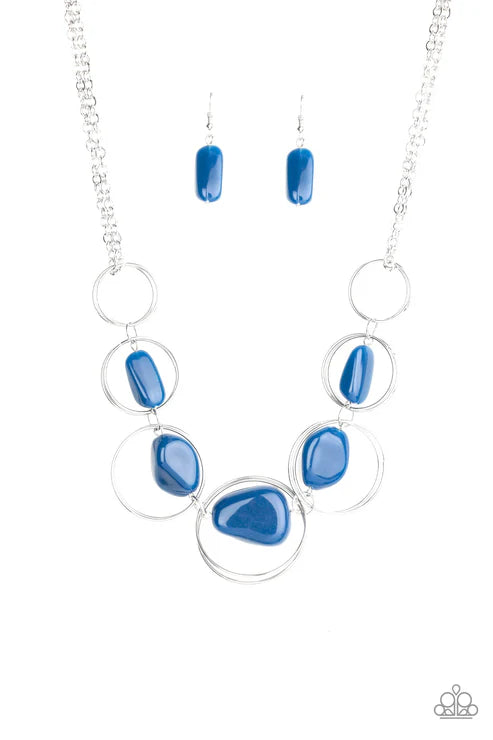 Travel Log - Galaxy Blue Faux Rock Exaggerated Hoop Necklace N#6249