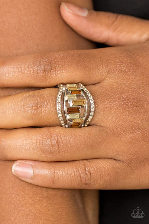 Treasure Chest Charm - Brown (Brown/White) Topaz Emerald Cut Encrusted Ring R#6403