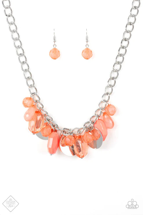 2-Piece Orange (Living Coral) Dramatic Glassy/Cloudy Opaque Fringe Disc Set SET#1788