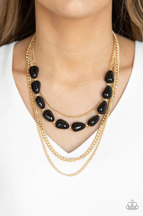 Trend Status - Black/Gold Mismatched Rock Chain Necklace N#6184
