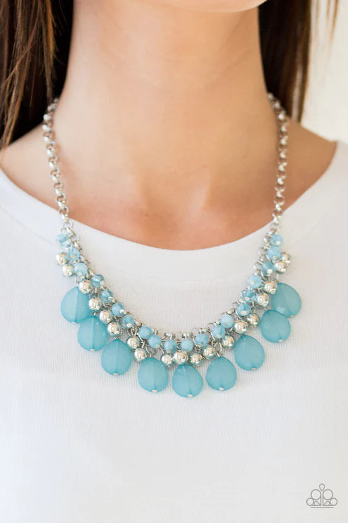 Trending Tropicana - Blue Opalescent Interlocked Teardrop Fringe Necklace N#3993