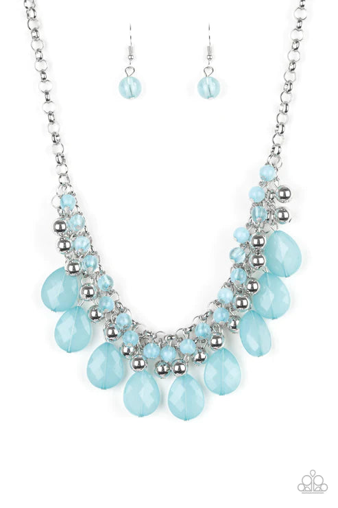 Trending Tropicana - Blue Opalescent Interlocked Teardrop Fringe Necklace N#3993