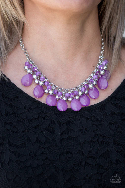 Trending Tropicana - Purple Opalescent Interlocked Teardrop Fringe Necklace N#4114