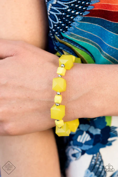 2-Piece Yellow Faceted Opaque Solid Illuminating Cube Infused Edgy Geometrical Set SET#6625