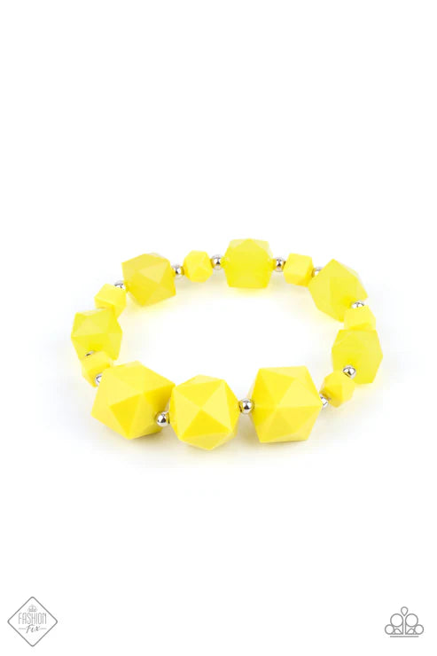 2-Piece Yellow Faceted Opaque Solid Illuminating Cube Infused Edgy Geometrical Set SET#6625