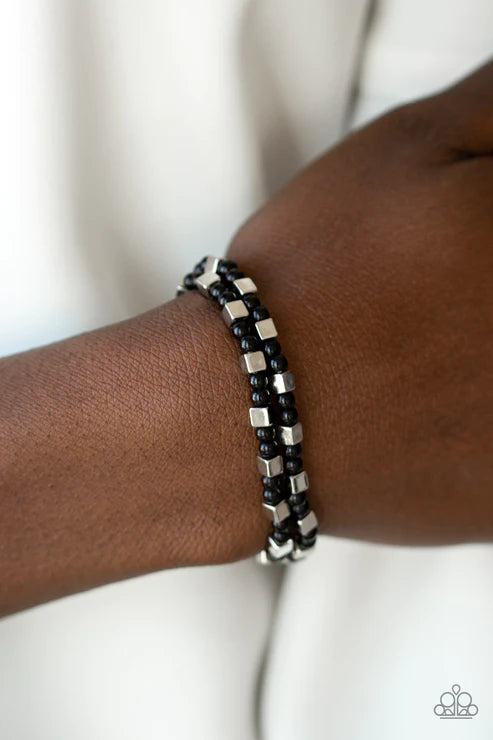 Trendy Tribalist - Black/Silver Cube Bracelet Stack B#4645