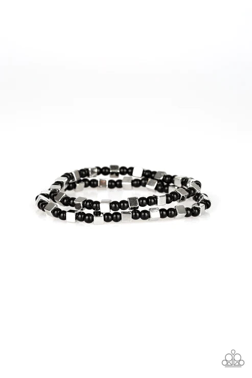 Trendy Tribalist - Black/Silver Cube Bracelet Stack B#4645