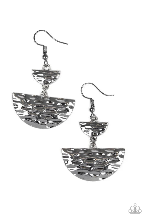 Triassic Triangles - Black Hammered Crescent Triangles Earrings E#6276