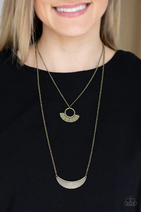Tribal Trek - Oversized Brass Flared Linear Half-Moon Tribal Necklace N#6533