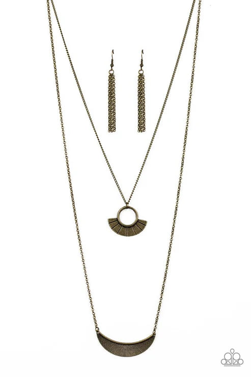 Tribal Trek - Oversized Brass Flared Linear Half-Moon Tribal Necklace N#6533