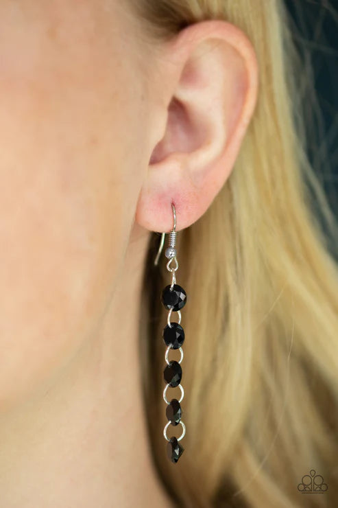 Trickle-Down Effect - Black Glassy Prism Lure Trickle Links Earrings E#3971