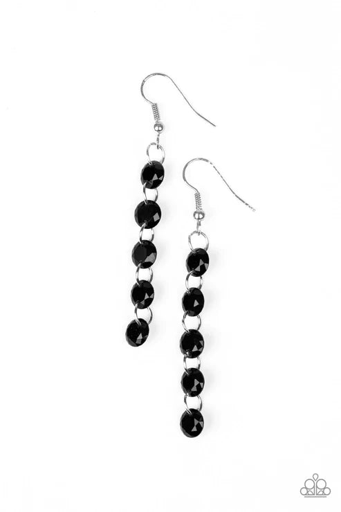 Trickle-Down Effect - Black Glassy Prism Lure Trickle Links Earrings E#3971