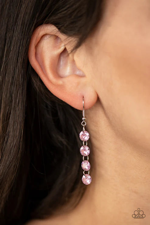 Trickle-Down Effect - Pink Glassy Prism Lure Trickle Links Earrings E#6089
