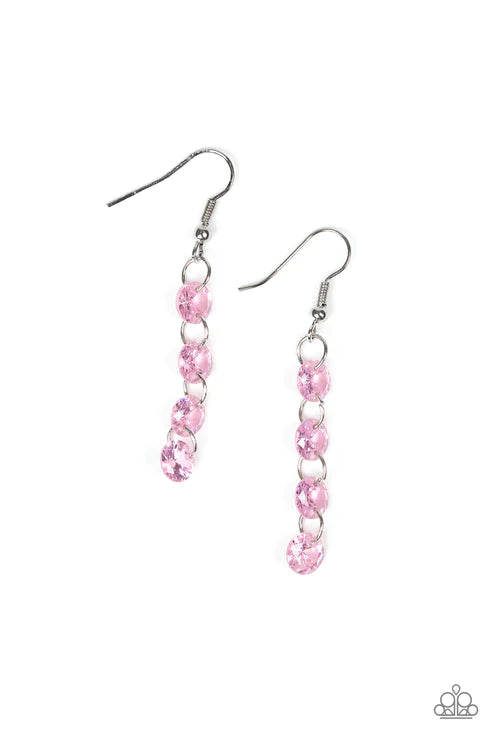 Trickle-Down Effect - Pink Glassy Prism Lure Trickle Links Earrings E#6089