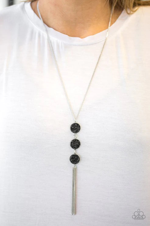 Triple Shimmer - Black Glitter Hematite Prism Triple Stack Tassel Necklace N#5440