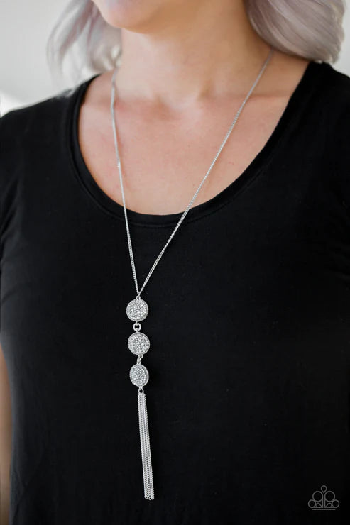 Triple Shimmer - White Smoky Glitter Hematite Prism Triple Stack Tassel Necklace N#5936