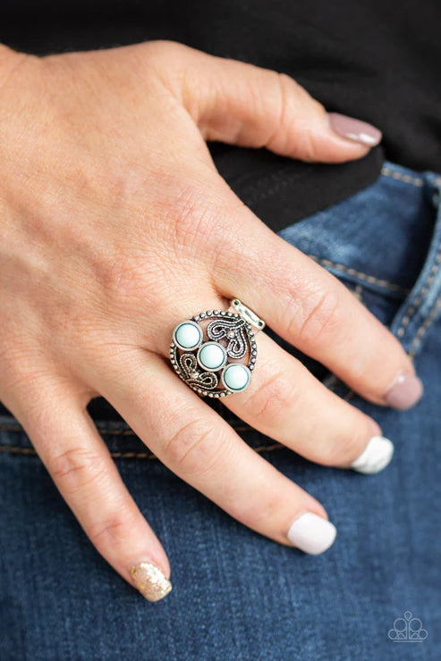 Triple Whammy - Blue Studded Trio Heart Filigree Stacked Ring R#6569