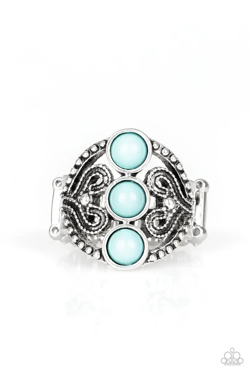 Triple Whammy - Blue Studded Trio Heart Filigree Stacked Ring R#6569