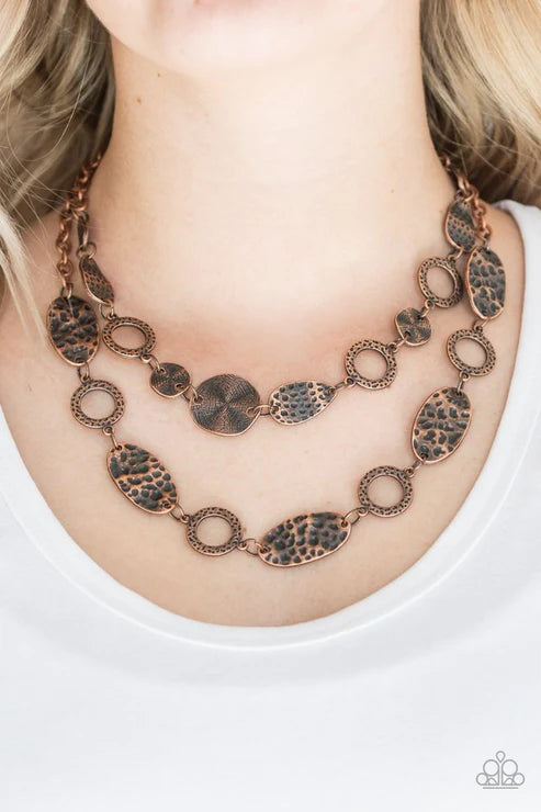Trippin On Texture - Copper Mismatched Hammered Textured Necklace N#3256