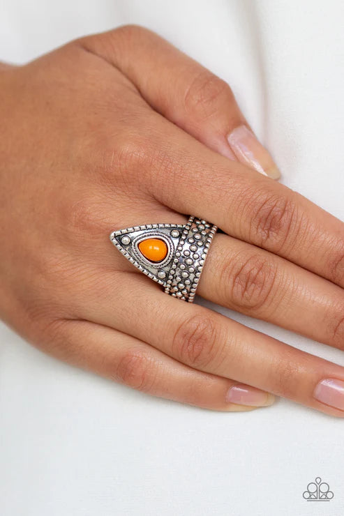 Tropical Escapade - Orange Studded Triangular Ring R#6614