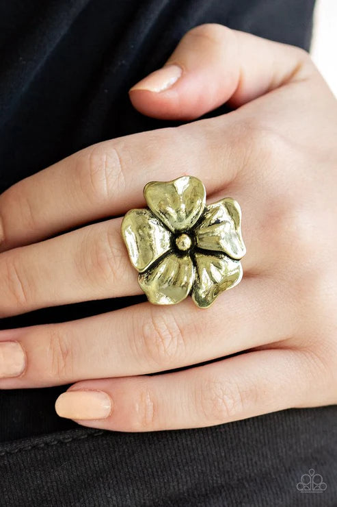 Tropical Gardens - Brass 3D Tropical Flower Petal Ring R#3449