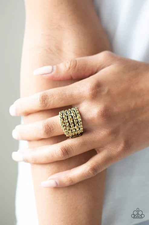 Truly Treasured - Oversized Brass Aurum Encrusted Studded Ring R#6591