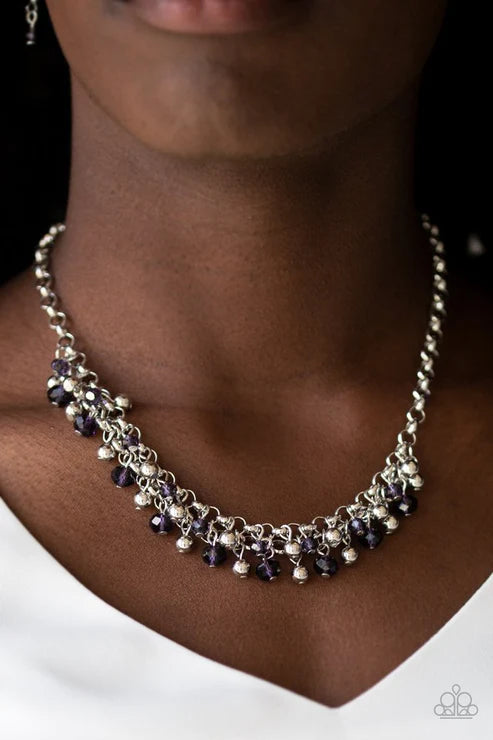 Trust Fund Baby - Purple Faceted Crystal Interlocked Fringe Necklace N#3633