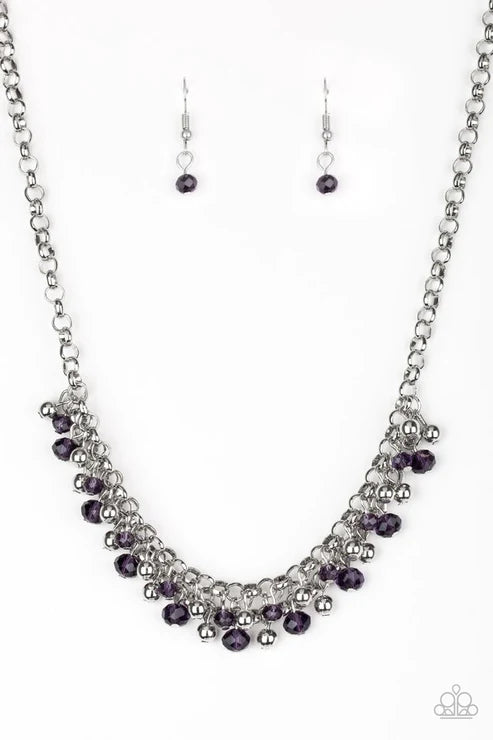 Trust Fund Baby - Purple Faceted Crystal Interlocked Fringe Necklace N#3633