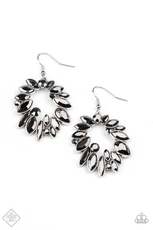 Try as I DYNAMITE - Oversized Silver Round/Teardrop/Marquise-Cut Haphazard Mix Hematite Smoldering Circular Earrings E#7268