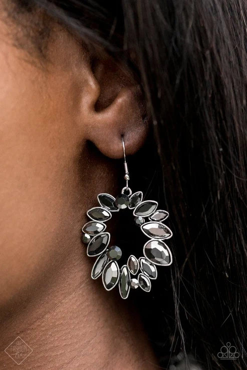 Try as I DYNAMITE - Oversized Silver Round/Teardrop/Marquise-Cut Haphazard Mix Hematite Smoldering Circular Earrings E#7268