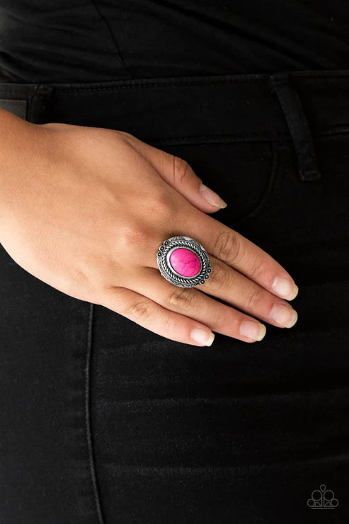 Tumblin Tumbleweeds - Pink Antiqued Floral Tumbleweed Stone Ring R#4442