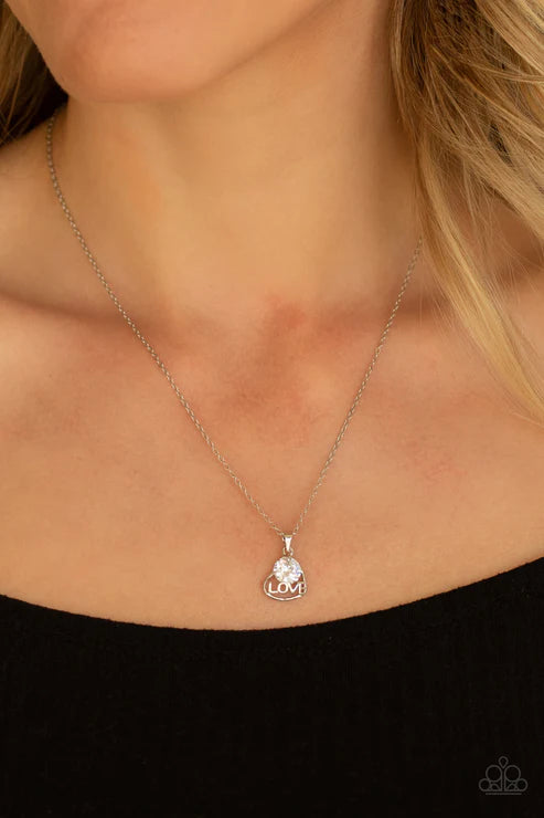 Turn On The Charm - White  3D Heart "Love" Cubic Zirconia Necklace N#3736