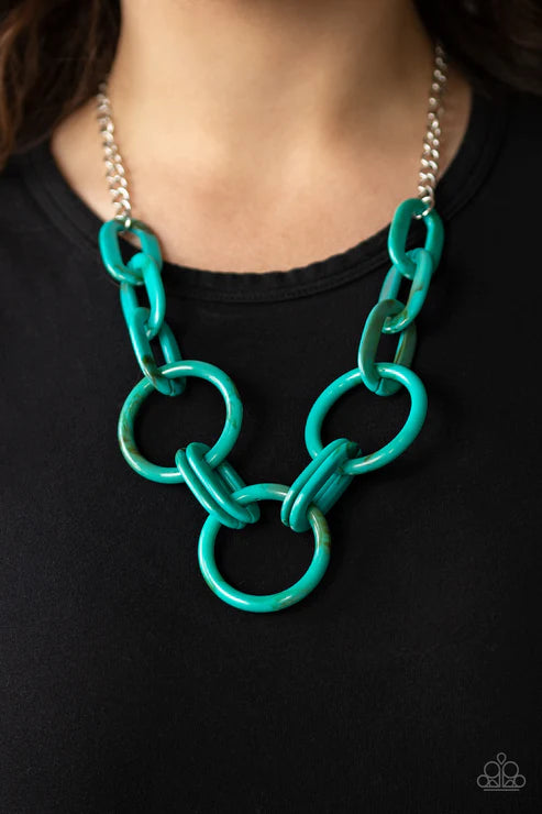 Turn Up The Heat - Blue Suspended Collision Links Necklace N#3599