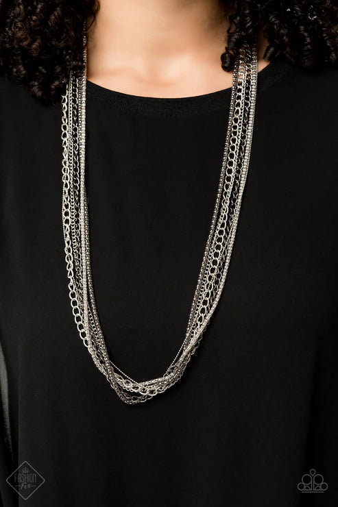 Turn Up The Mix - Oversized Silver Metallic Mixed Collision Chaotic Popcorn Chain Stream Industrial Necklace N#5827